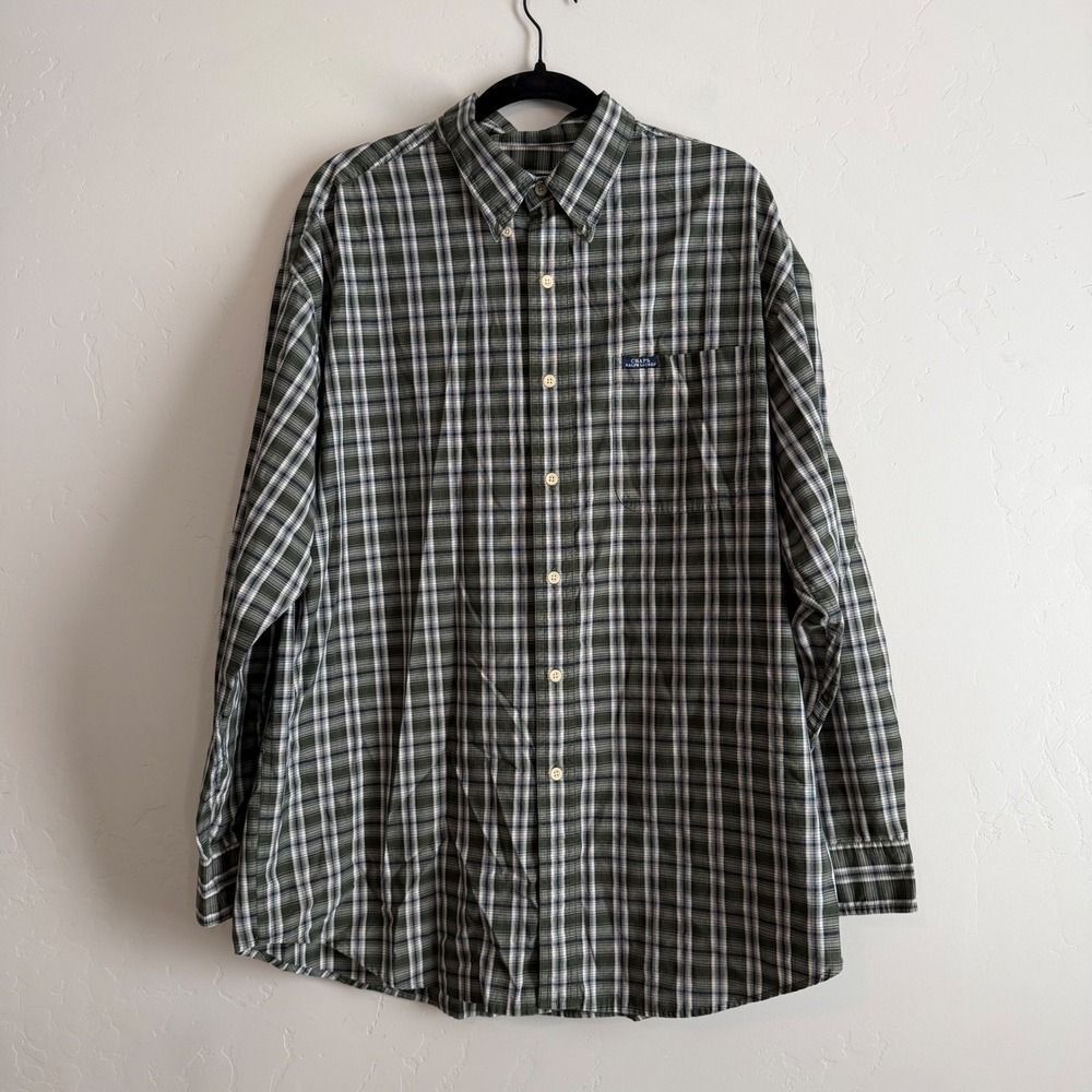 Chaps Ralph Lauren Mens XL Long Sleeve Plaid Button Down Shirt Green Navy